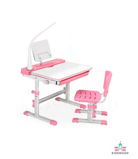 Adjustable Study Table & Chair with Lamp (Large-Pink)