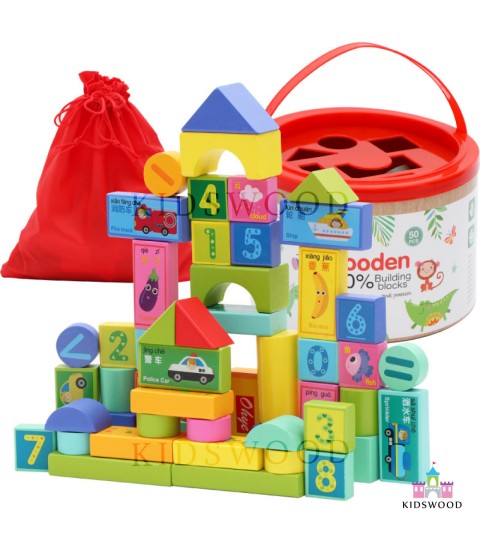 Wooden Building Blocks 50 pcs